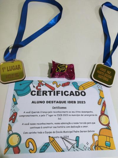 Escola Padre Gerson Galvino de Laranjeiras entrega Certificados e Medalhas aos Alunos Pelo 1Âº Lugar no IDEB 2024
